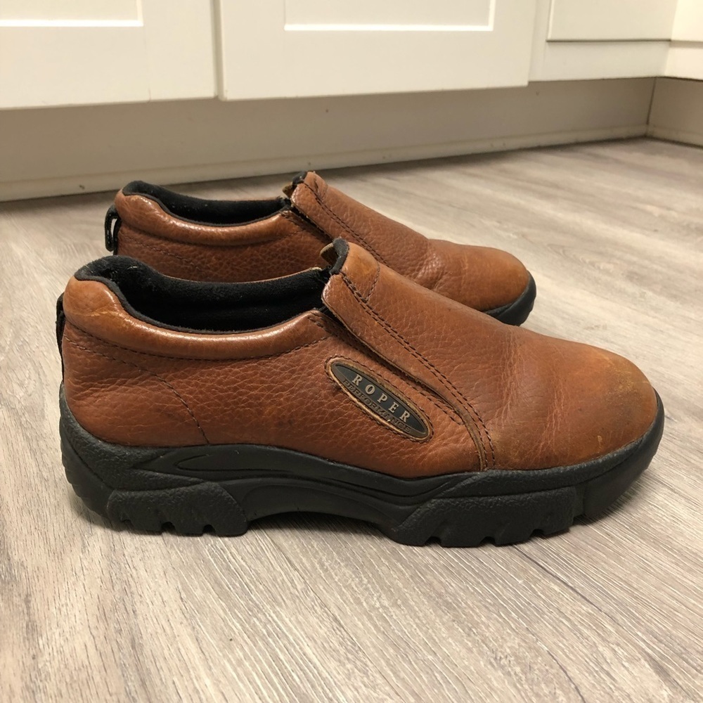 Roper Men’s Size 8.5 Leather Slip On Shoes Brown